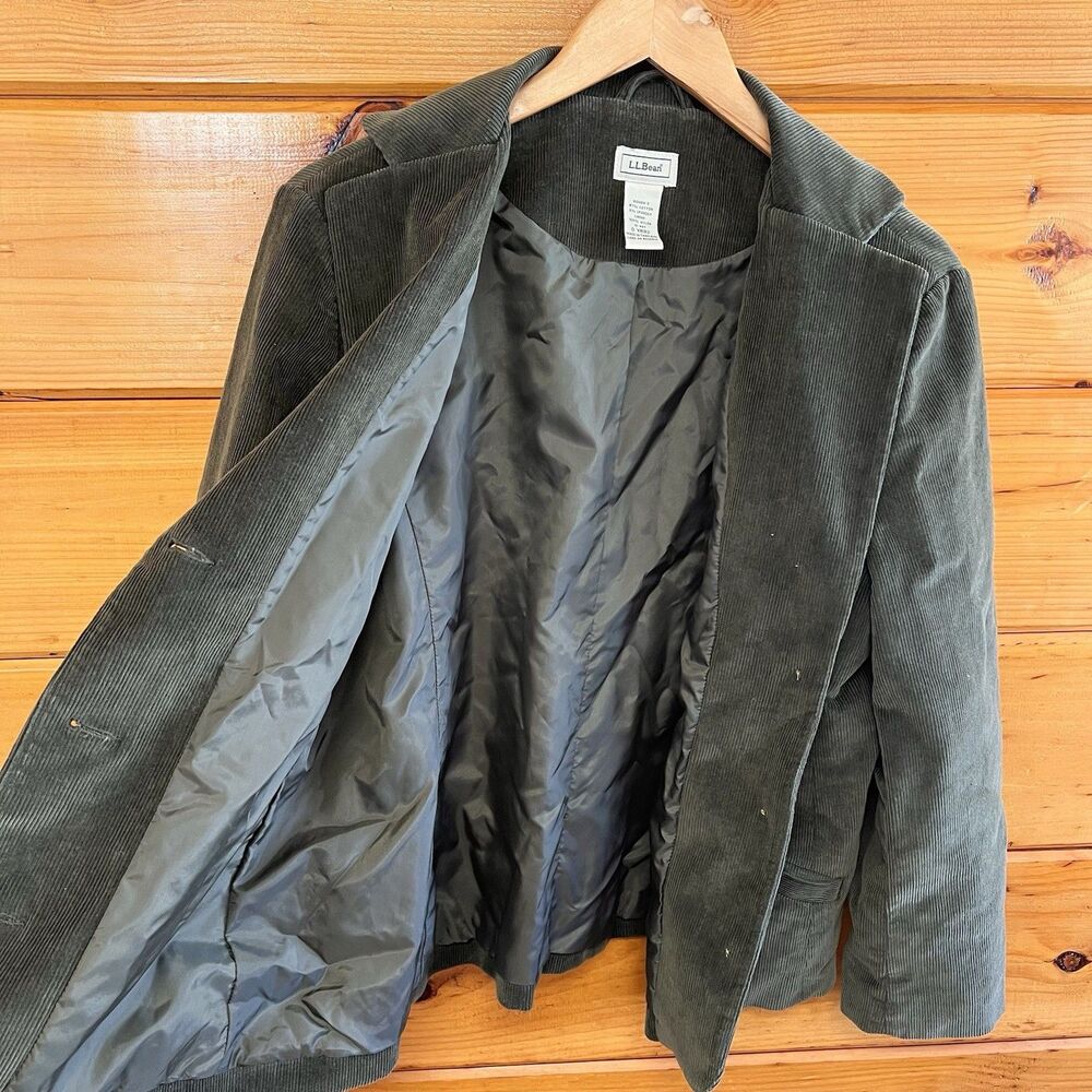 VTG LL Bean Corduroy Blazer Jacket Lined 3 Button Women's Size 10P Olive Green - Picture 2 of 6